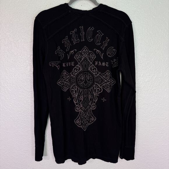 Affliction Thermal Shirt Mens Large Dakota Hills Reversible Tee Live Fast Y2K - Picture 4 of 15